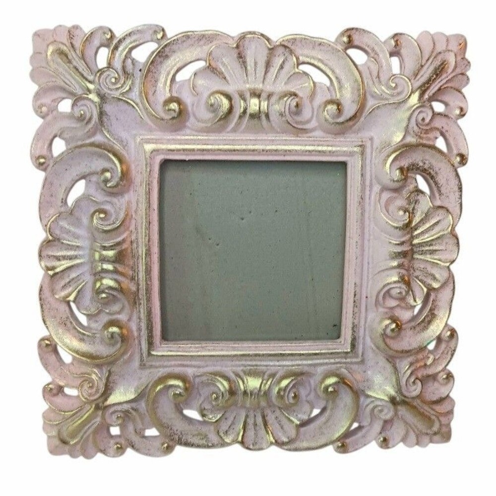 Pink & Gold Photo Frame Scallop Design Tabletop or Hanging 8"x8" Photo 3.5"x3.5"